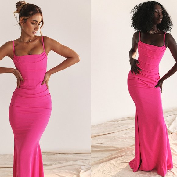 HOUSE OF CB 'Milena' Hot Pink Corset Maxi Dress NWOT - Picture 4 of 10